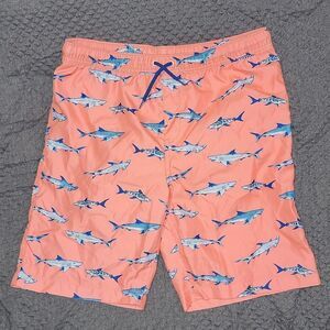 Lands End Boys Shark Printed Volley Swim Trunks Shorts Size L (14H-16H)